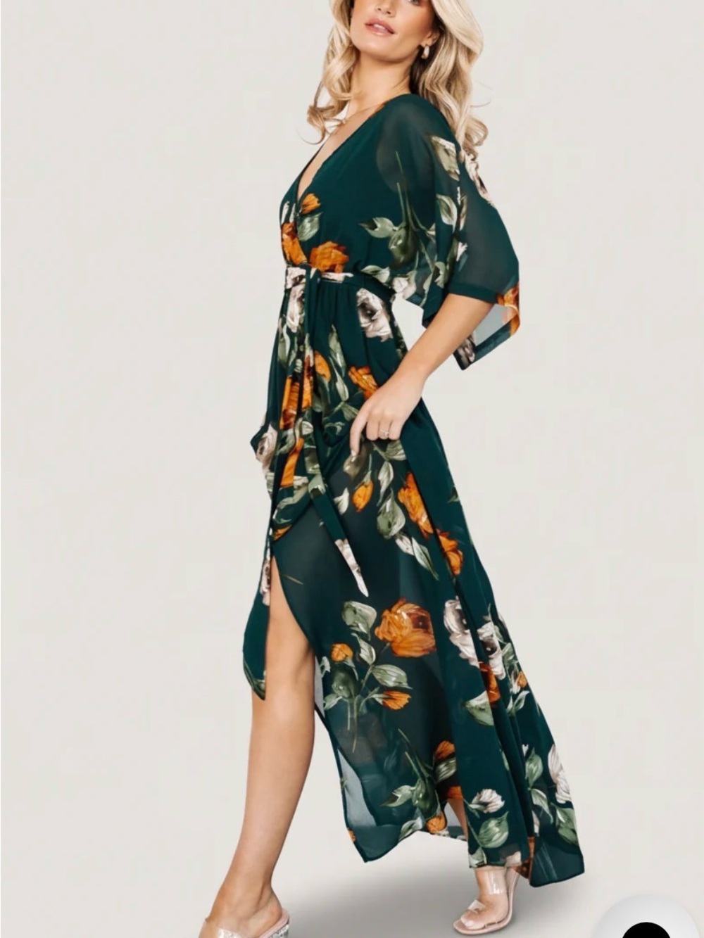 Baltic Born Teal Floral Maxi Dress with Mustard and Cream Blooms - Picture 3 of 9
